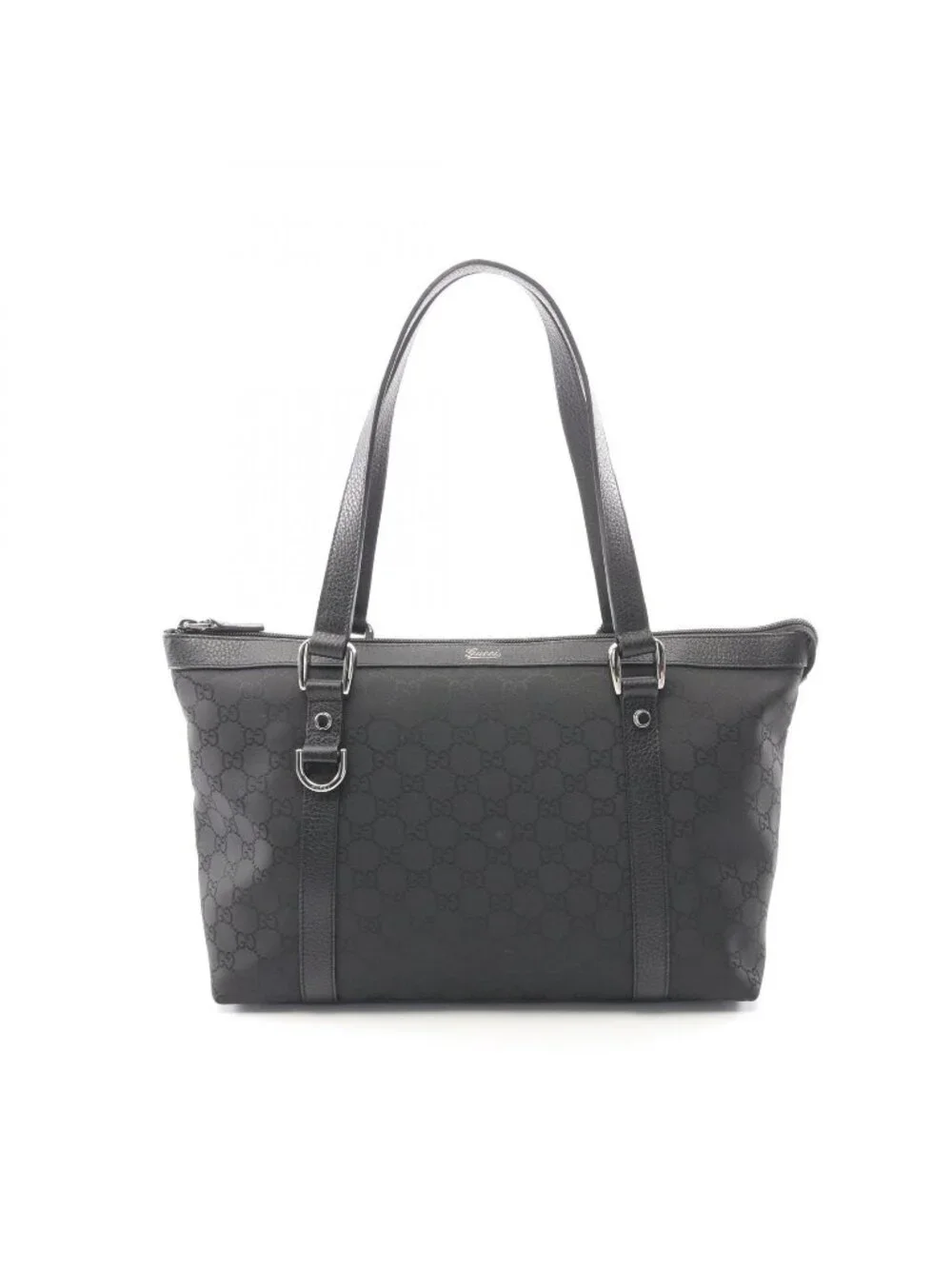 Gucci Tote Bag Abbey GG Pattern Black Nylon Leather